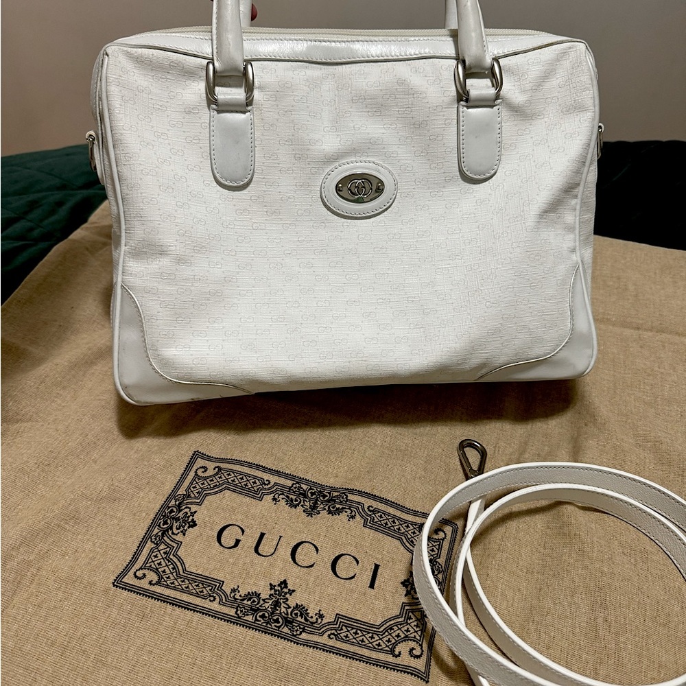 Rare Vintage Gucci white canvas Boston bag